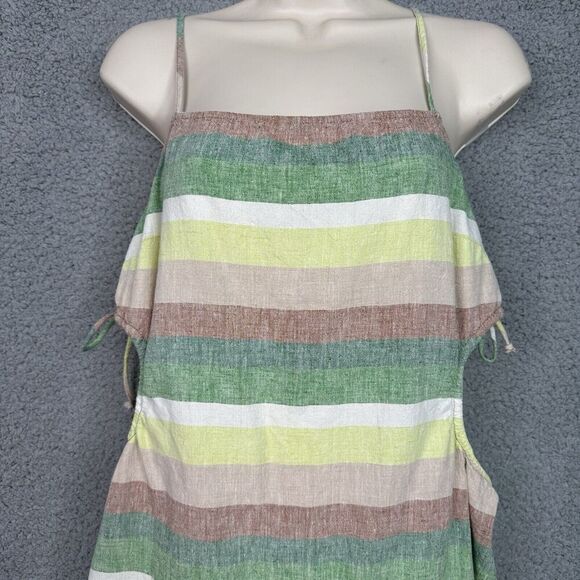 Aerie Mini Dress Size Medium Striped Multicolor Line Blend Side Cut Out Smocked - Picture 3 of 11